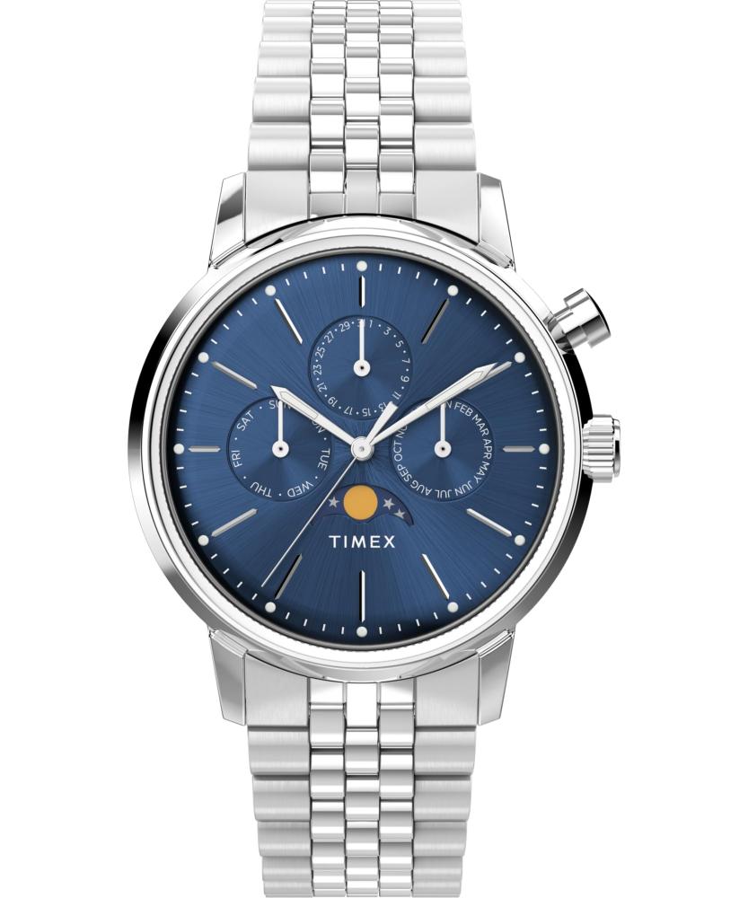 楽天BasqueバスクTimex メンズ Marlin Moon Phase 40mm Watch - Stainless Steel Bracelet Blue Dial Stainless Steel Case タイメックス腕時計 並行輸入品