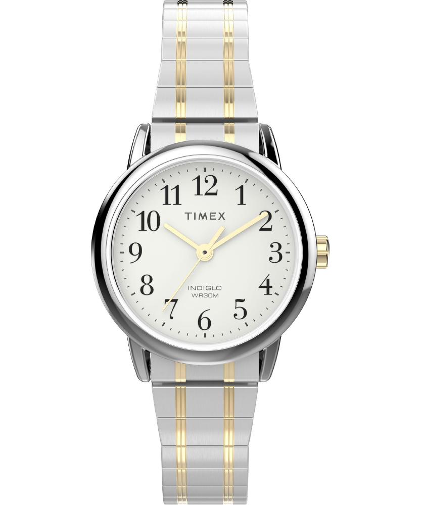 Timex fB[X Easy Reader 25mm Watch - Two-Tone Expansion Band White Dial Silver-Tone Case ^CbNXrv sAi