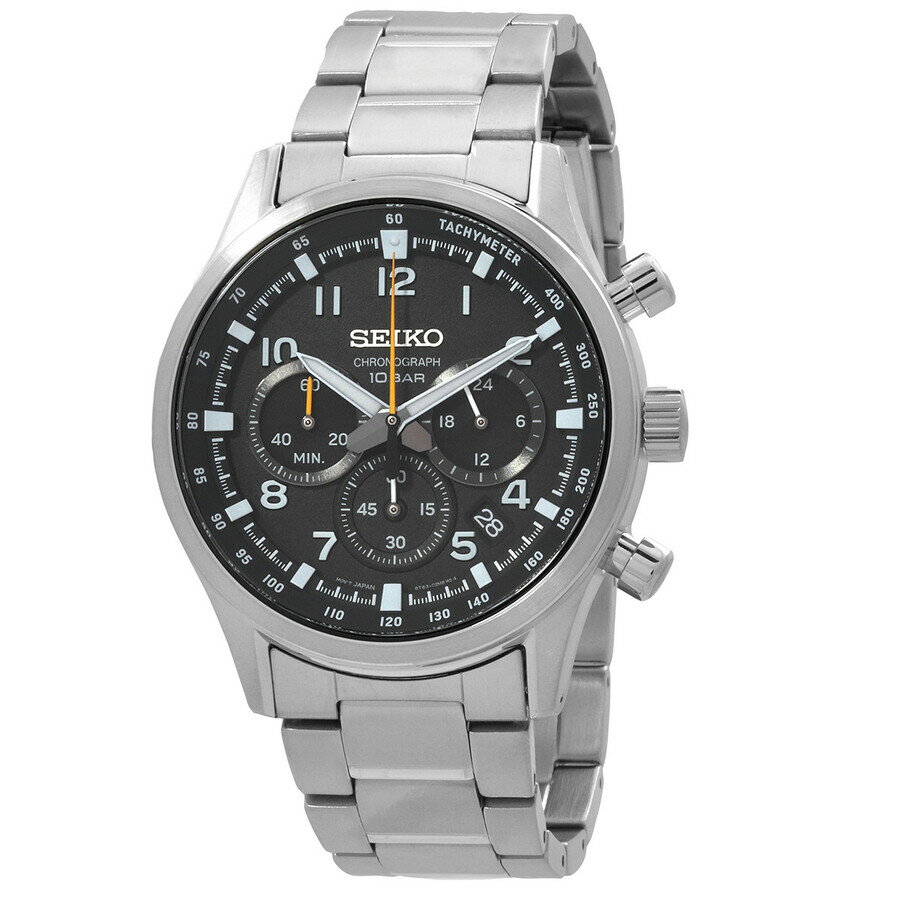 Seikoセイコー逆輸入 腕時計 メンズ Sport Chronograph クォーツ ブラック文字盤 ステンレススチールベルト