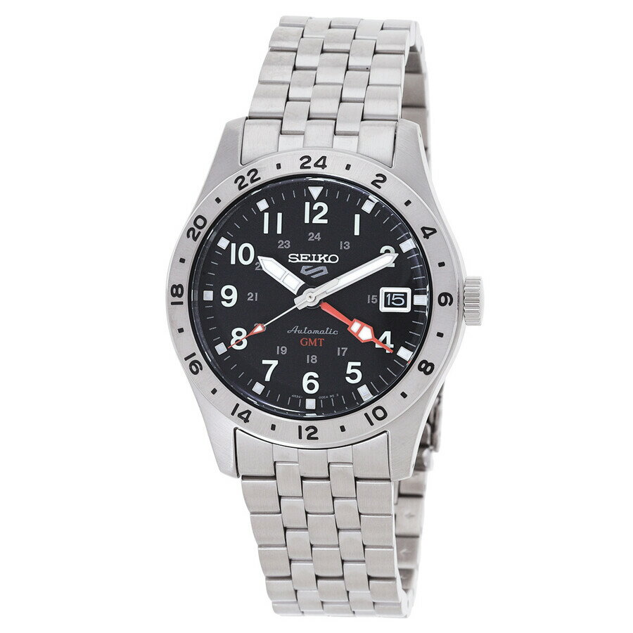 Seikoセイコー逆輸入 5 Sports GMT 腕時計 メンズ 自動巻き ブラック文字盤 ステンレススチールベルト