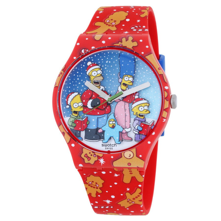 Swatch The Simpsons Collection 腕時計 クォーツ レッド シリコンバンド ブルー文字盤 メンズ レディース