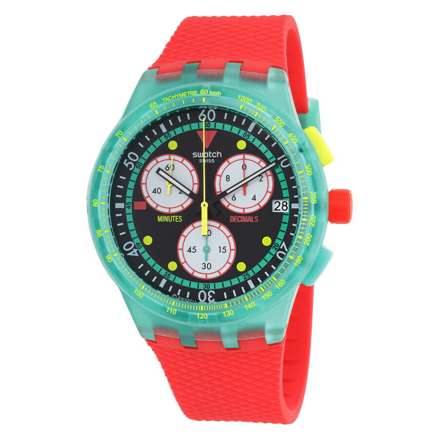 Other - Swatch Neon Emerald Chrono 腕時計 ユニセックス クォーツ ブラック文字盤 グリーンケース レッドシリコンストラップ