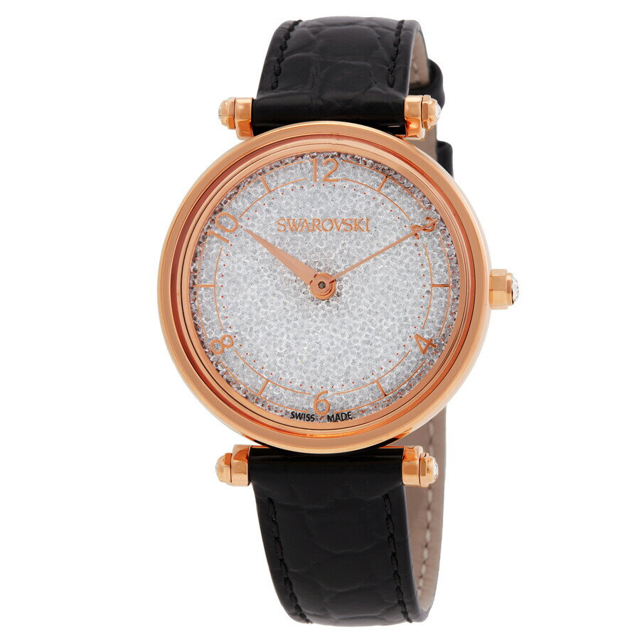 Rakuten - Swarovski Crystalline レディース 腕時計 クォーツ ローズゴールドケース ブラックレザーベルト