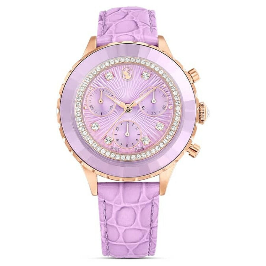 Other - Swarovski Octea Chrono 腕時計 レディース クォーツ パープルダイヤル レザーベルト ローズゴールド