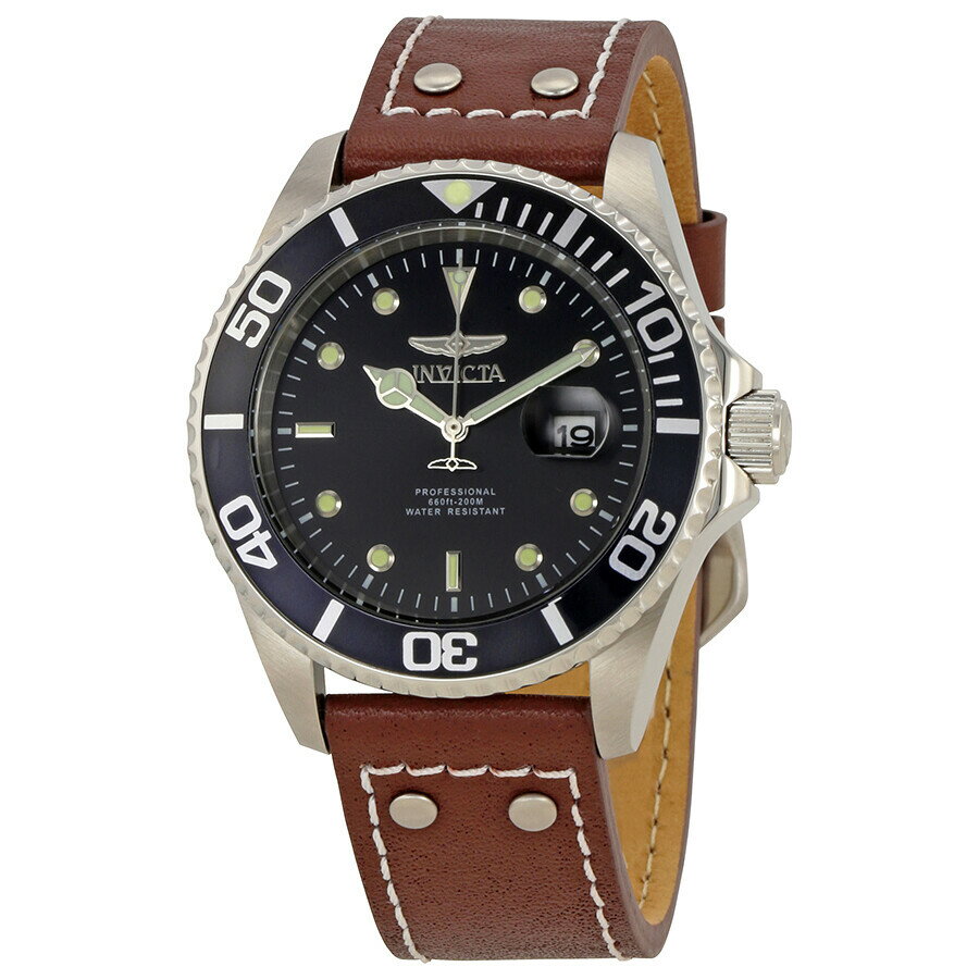 B, C, D, G, J, L, S, T, Z - Invictaインビクタ Pro Diver ブラック ダイヤル ブラウン レザー メンズ 腕時計 22069