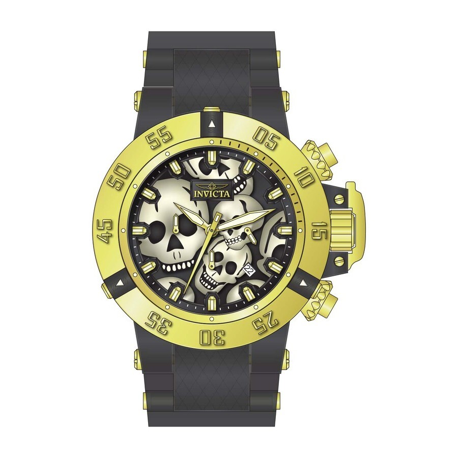 Invictaインビクタ Subaqua クロノグラフ クォーツ ブラック ダイヤル スカル メンズ 腕時計 37327