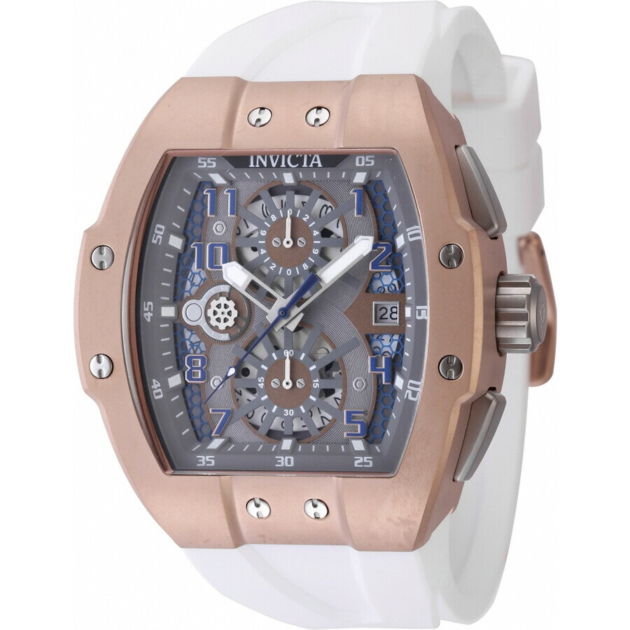 商品説明 主な機能/スペック・シルバートーンとローズゴールドのステンレススチールケースにホワイトシリコンストラップ・固定式ローズゴールドトーンステンレススチールベゼル・グレー文字盤にシルバートーンの針とアラビア数字のアワーマーカー・外周にミニッツマーカー・アナログ表示・蓄光針とマーカー・3時位置に日付表示・クロノグラフ機能：60秒、60分、1/10秒の3つのサブダイヤル・Hattori Caliber VD57クォーツムーブメント・傷防止フレームフュージョンクリスタル・プル/プッシュクラウン・ソリッドケースバック・トノー型ケース形状、ケースサイズ：47mm、ケース厚：17mm・バンド幅：28mm、バンド長：約20.3cm・バックルクラスプ・50m/165フィート防水・機能：クロノグラフ、日付、時、分、秒・レーシングシリーズ・スポーツウォッチスタイル・日本製ムーブメント・Invicta Racing Chronograph Quartz Grey Dial Men's Watch 48028ご注意事項・商品の色・デザインが異なる場合があります・説明書が付属する場合は、英語表記になります付属品・腕時計本体・取扱説明書 商品について 本製品は海外からの輸入品です。取扱説明書が付属する場合は英語表記となり、日本語説明書は付属しておりません。 ご注意 商品イメージは極力商品本来の色が出るよう注意していますが、 ご覧になる環境（ディスプレイ機器、画面解像度） などにより、 若干の違いが出ることがあります。在庫管理に関しましては細心の注意を払っておりますが、他サイトとの併売の為、在庫切れの場合がございます。万が一売り切れの場合はメールご連絡させていただきます。 納期について お届けの目安を必ずご確認ください。