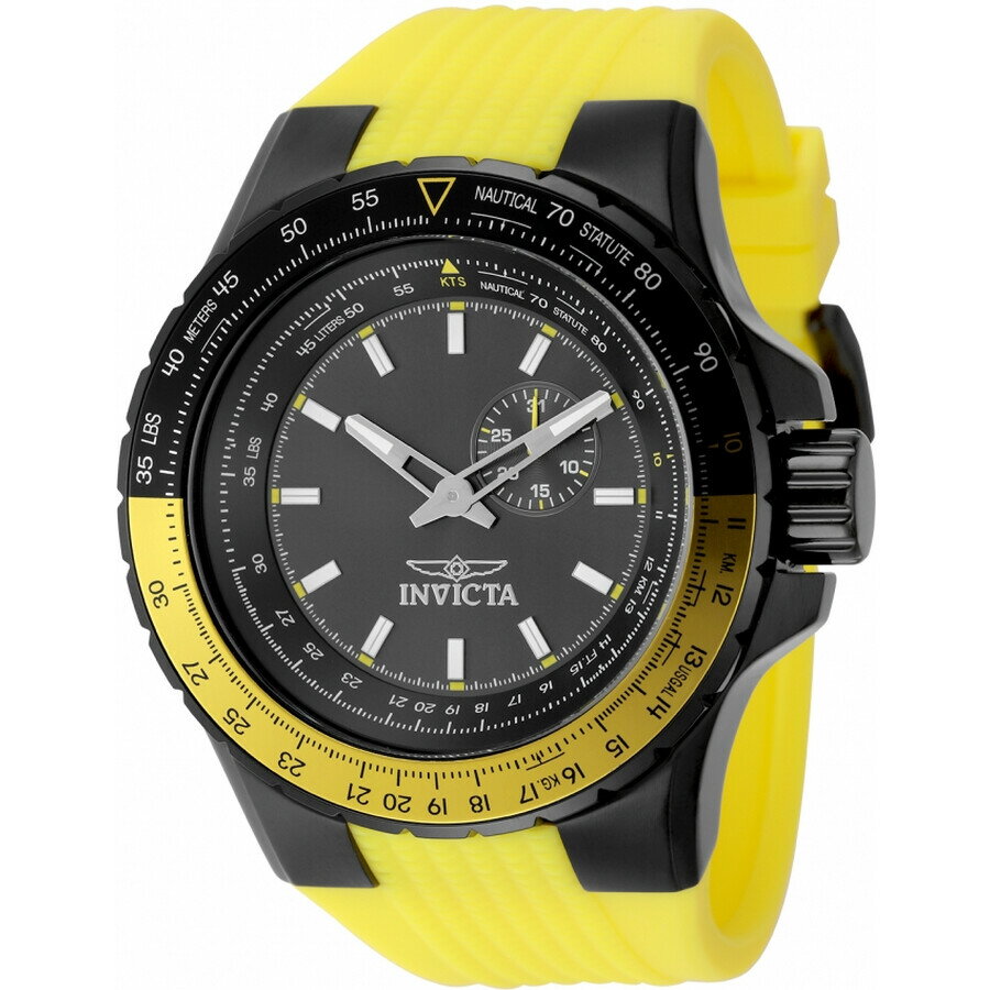 商品説明 主な機能/スペック・ブラックステンレススチールケースにイエローシリコンストラップ・単方向回転式ツートーン（イエロー&ブラック）アルミニウム&ステンレススチールベゼル・ガンメタルダイヤルにシルバートーンの針とインデックスアワーマーカー・外周にノーティカルマーカー・アナログ表示・蓄光針とマーカー・2時位置に日付表示・日付表示サブダイヤル1つ・Hattori Caliber VD72クォーツムーブメント・傷防止ミネラルクリスタル・プル/プッシュクラウン・ソリッドケースバック・ラウンドケース形状・ケースサイズ：50mm、ケース厚：15.0mm・バンド幅：32.5mm、バンド長：約22.2cm・バックルクラスプ・100m/330フィート防水・機能：曜日、時、分・Aviatorシリーズ・カジュアルウォッチスタイル・日本製ムーブメント・Invicta Aviator Quartz Gunmetal Dial Men's Watch 49723ご注意事項・商品の色・デザインが異なる場合があります・説明書が付属する場合は、英語表記になります付属品・腕時計本体・取扱説明書（英語表記の場合があります） 商品について 本製品は海外からの輸入品です。取扱説明書が付属する場合は英語表記となり、日本語説明書は付属しておりません。 ご注意 商品イメージは極力商品本来の色が出るよう注意していますが、 ご覧になる環境（ディスプレイ機器、画面解像度） などにより、 若干の違いが出ることがあります。在庫管理に関しましては細心の注意を払っておりますが、他サイトとの併売の為、在庫切れの場合がございます。万が一売り切れの場合はメールご連絡させていただきます。 納期について お届けの目安を必ずご確認ください。