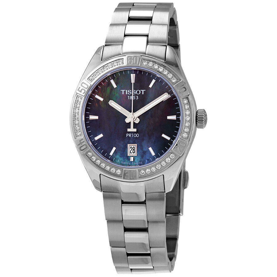 Rakuten - Tissot PR 100 レディース 腕時計 クォーツ ブラック マザーオブパール文字盤 ダイヤモンドベゼル ステンレス