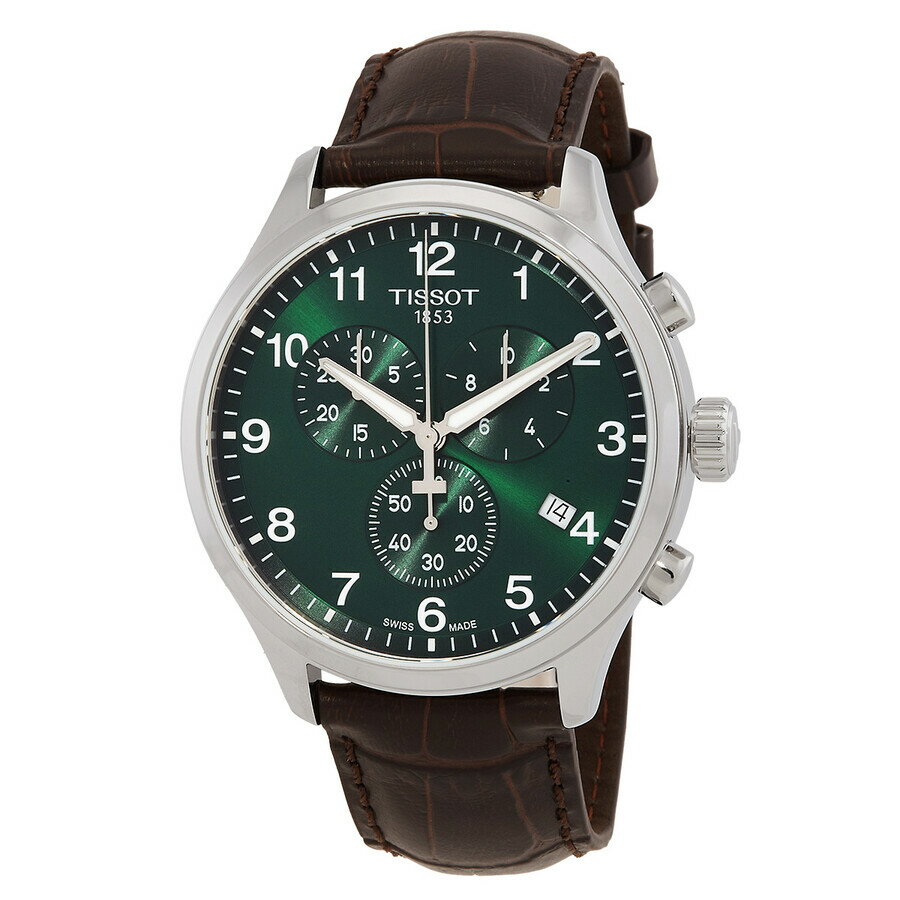 樂天商城 - Tissot メンズ 腕時計 クロノグラフ クォーツ グリーン文字盤 ブラウンレザーベルト アナログ