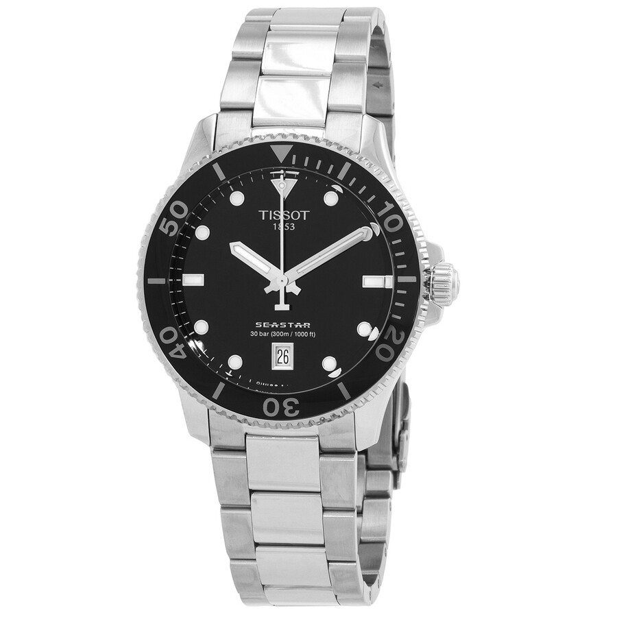 Other - Tissot Seastar メンズ 腕時計 クォーツ ブラック文字盤 ステンレススチール アナログ ダイバーズウォッチ
