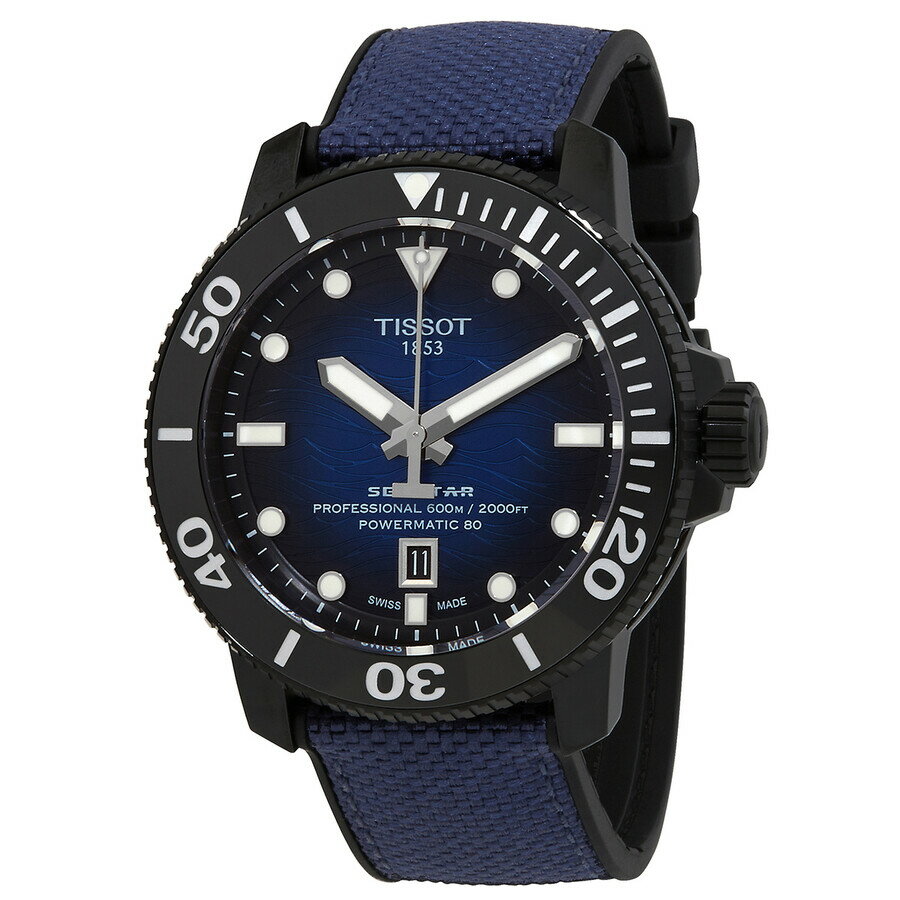 Tissot Seastar 2000 メンズ 腕時計 自動巻き グラデーションブルー文字盤 ブラックPVDケース ラバーベルト