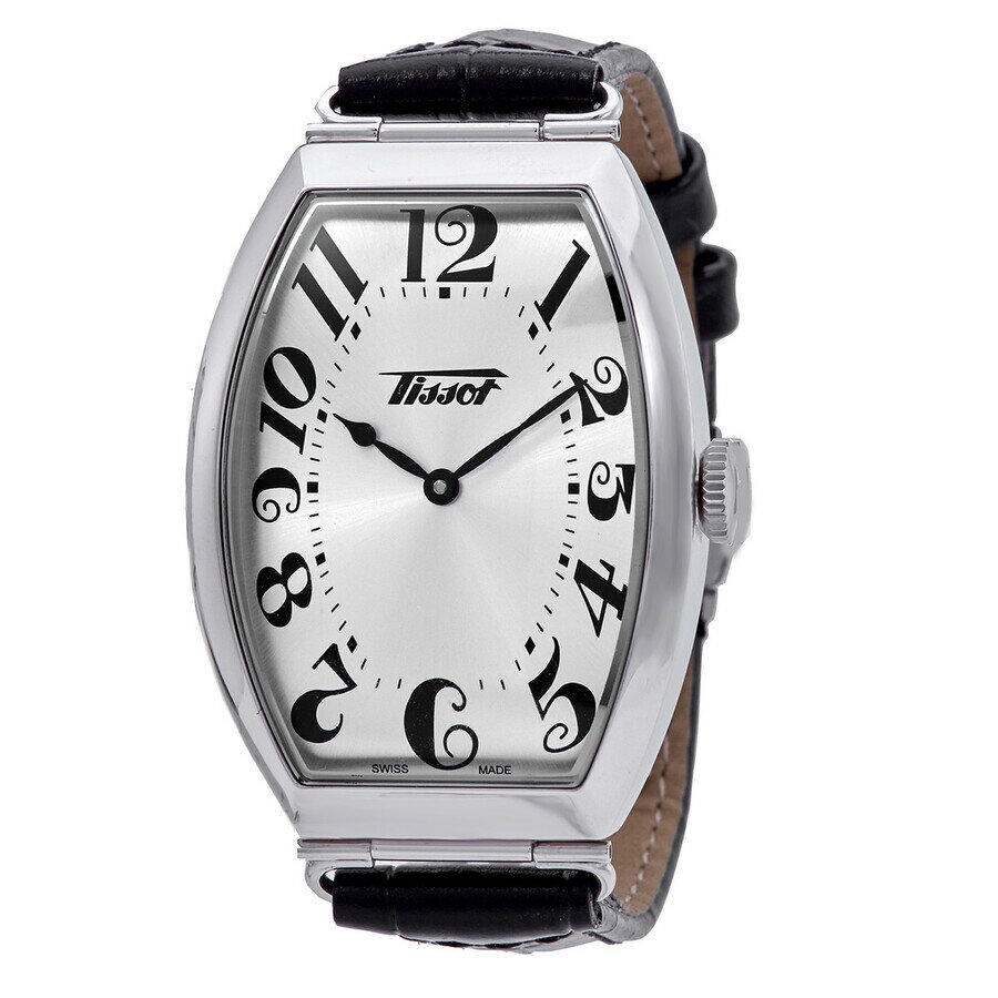 乐天商城 - Tissot Heritage Porto 腕時計 レディース クォーツ シルバー文字盤 トノー型 ブラックレザーベルト