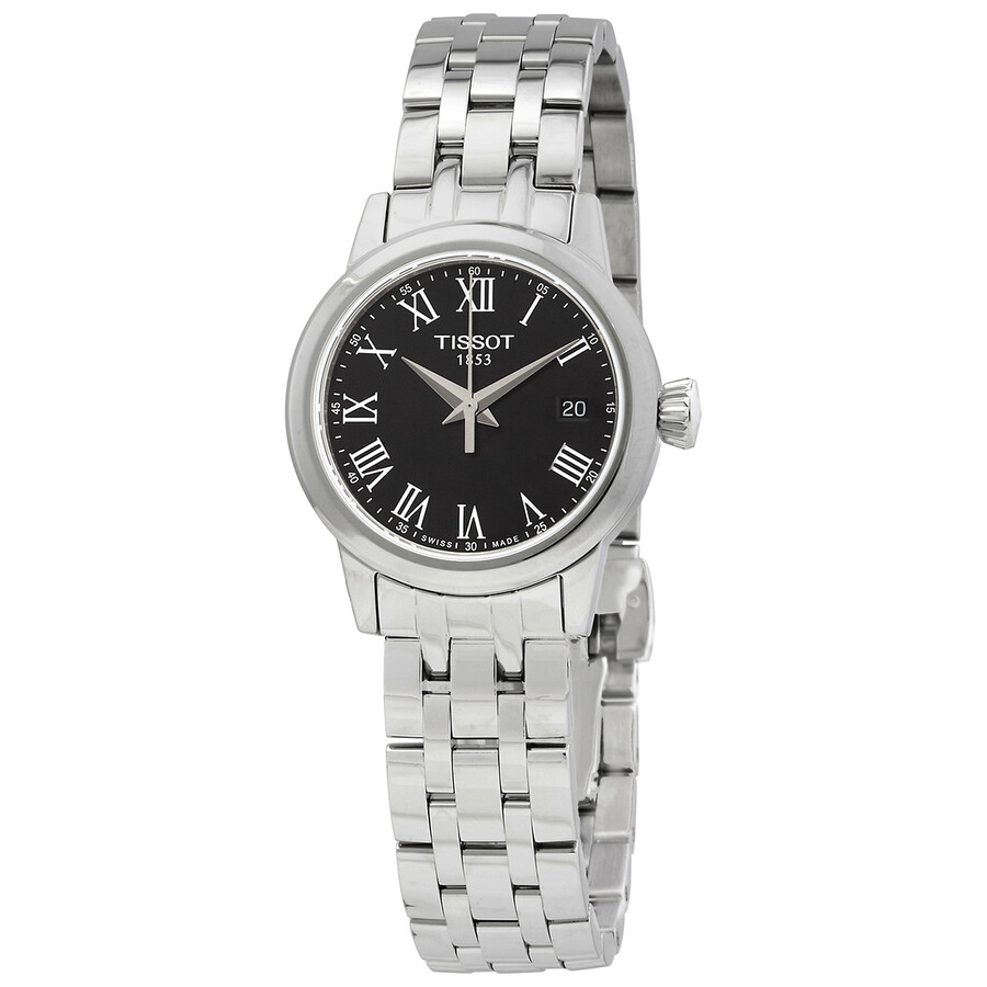 F, H, W - Tissot レディース腕時計 Classic Dream クォーツ ブラック文字盤 ステンレススチールブレス