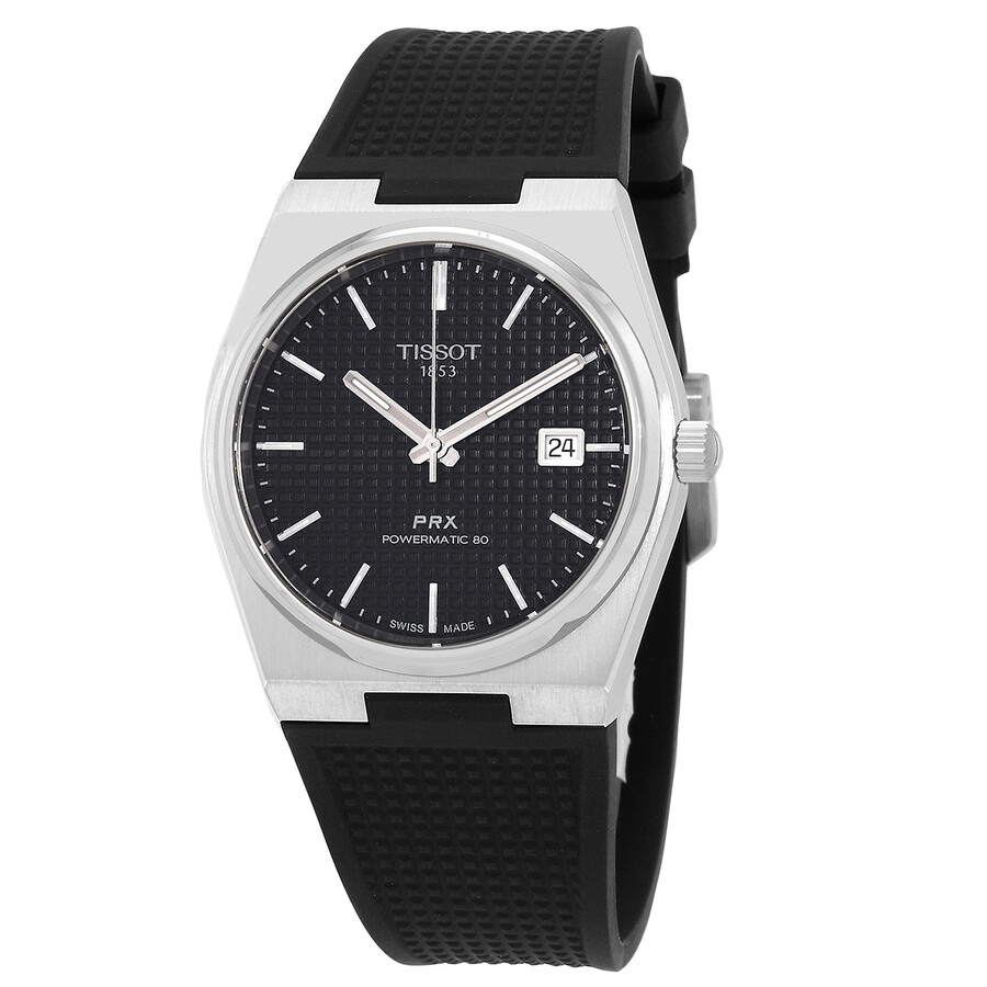 乐天商城 - Tissot PRX メンズ 自動巻き腕時計 ブラック文字盤 ラバーストラップ 40mm