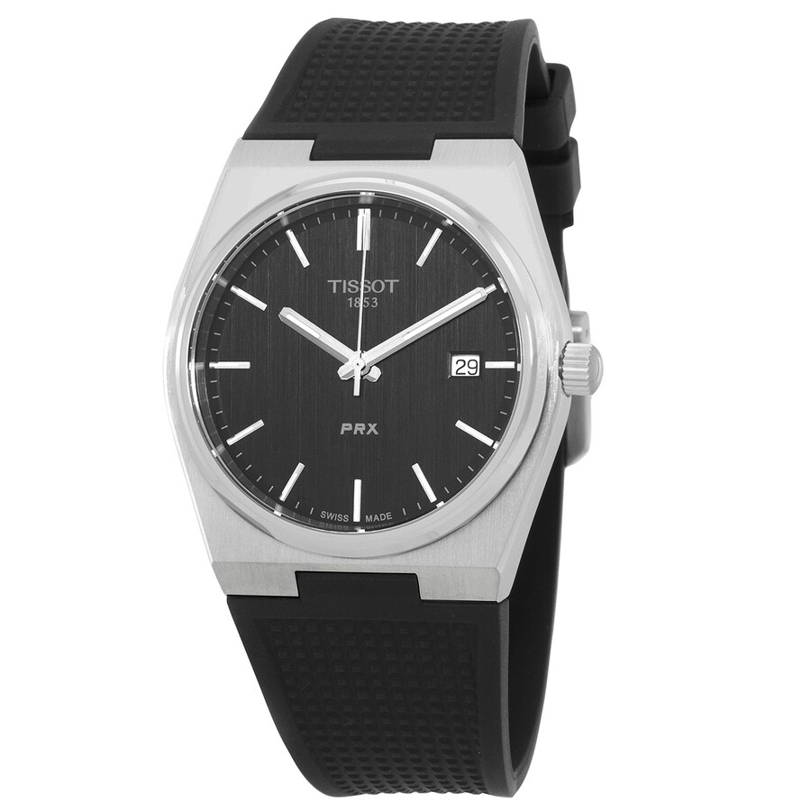 Rakuten - Tissot PRX 腕時計 メンズ クォーツ ブラック文字盤 ラバーストラップ トノー型 40mm