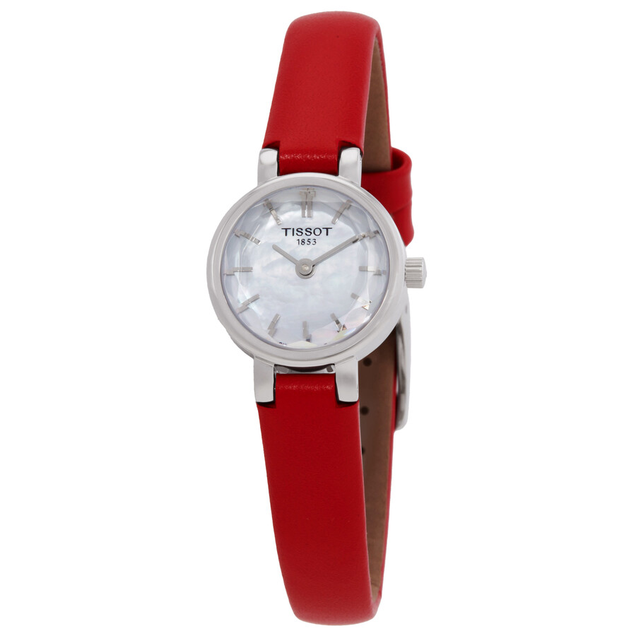 樂天商城 - Tissot Lovely レディース 腕時計 クォーツ ホワイトマザーオブパール文字盤 レッドレザーベルト