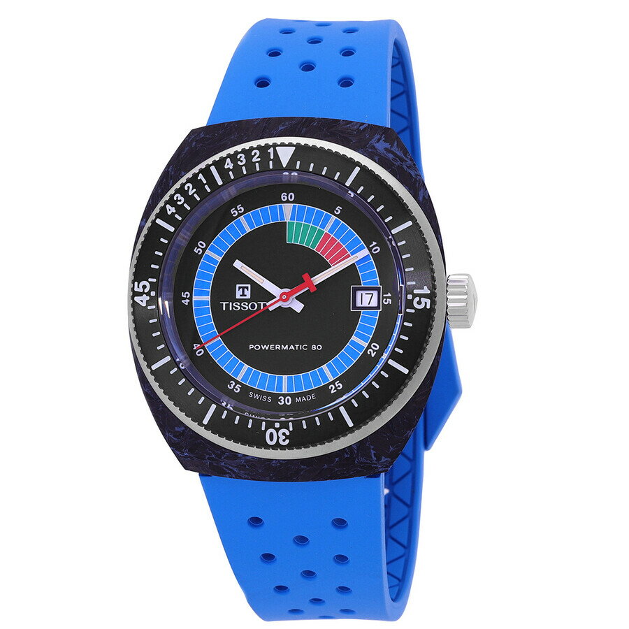 Other - Tissot Sideral S Powermatic 80 メンズ腕時計 自動巻き ブラック文字盤 ブルーラバーベルト トノー型