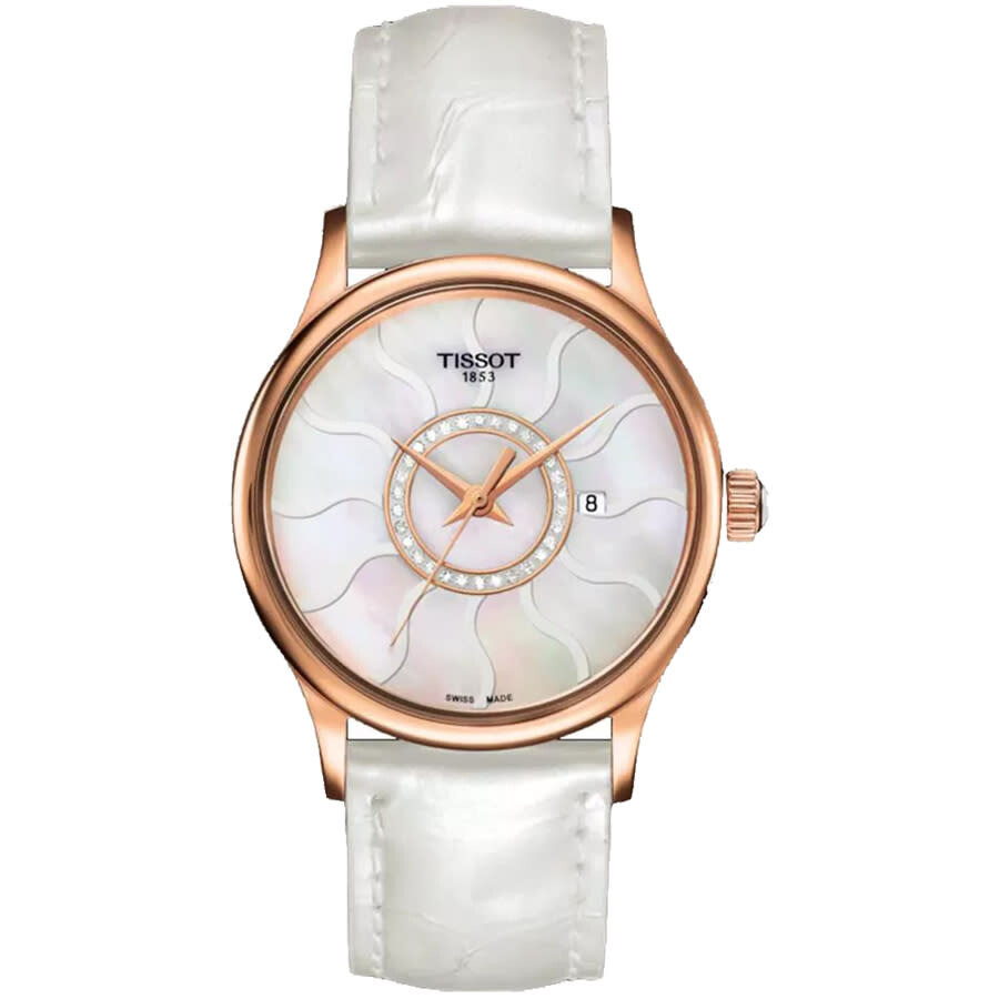 B, C, D, G, J, L, S, T, Z - Tissot レディース 腕時計 クォーツ ホワイトレザーベルト マザーオブパール文字盤 ローズゴールドケース