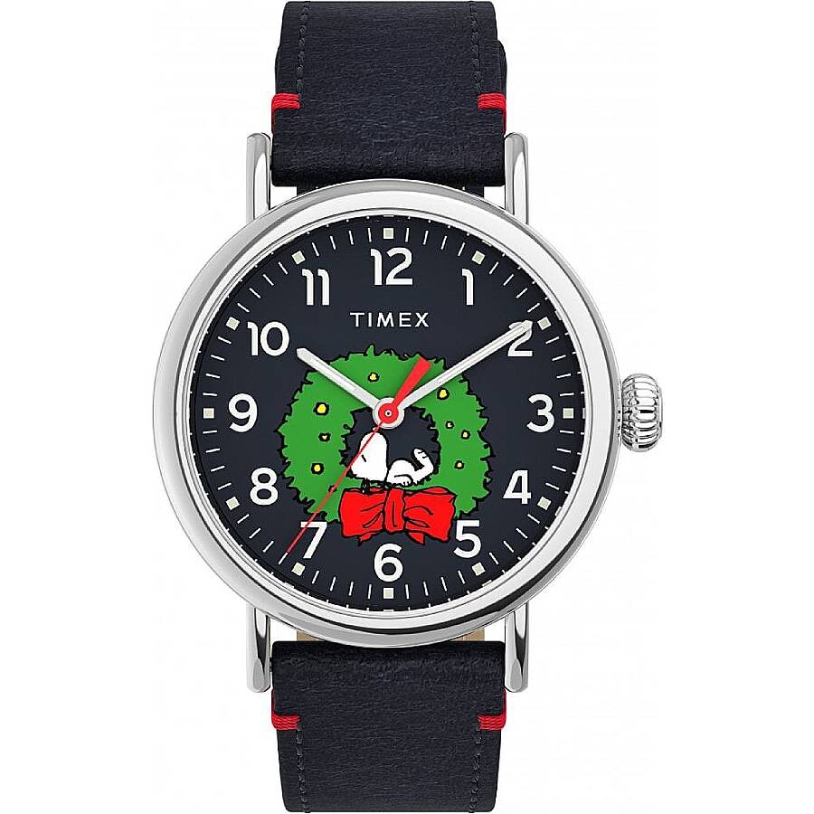 Other - Timex 腕時計 メンズ レディース Peanuts スヌーピー クリスマスデザイン クォーツ ネイビー ブルー レザーバンド 40mm