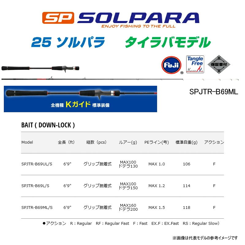 釣具のバスメイトインフィニティの【タイラバ入門セット】●メジャークラフト　25 ソルパラ タイラバモデル SPJTR-B69UL/S (ベイト DOWN-LOCK)＋テイルウォーク　タイゲーム 100-DH/L (左ハンドル)｜アングル2