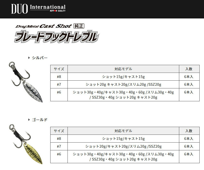 ●デュオ　ドラッグメタル用 DUO純正ブレード付トレブルフック DS-GB(ゴールドブレード) 【メール便配送可】 【まとめ送料割】【bjtf】 3