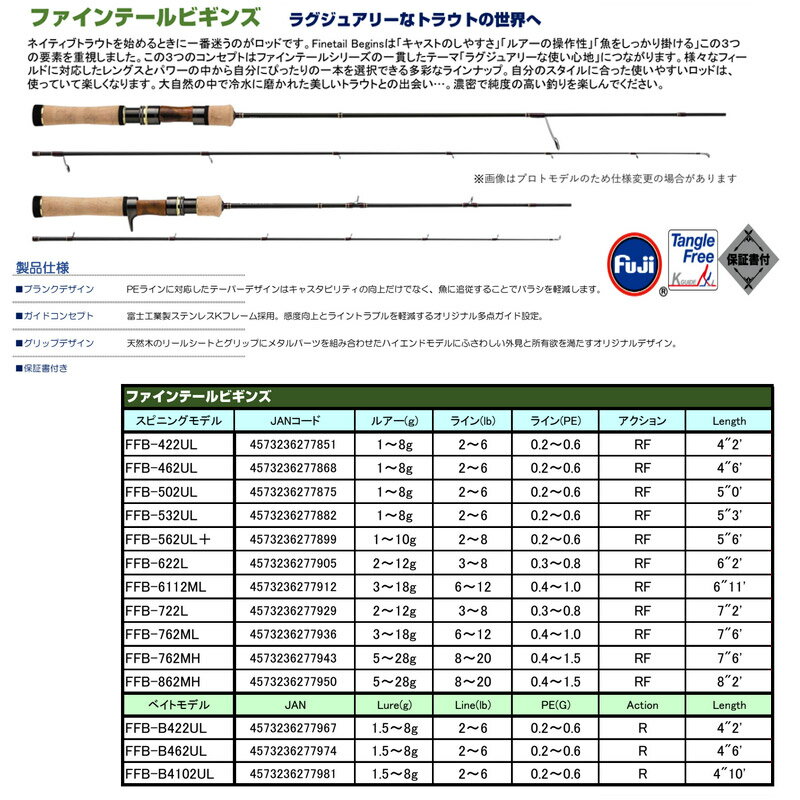 ●メジャークラフト　ファインテール ビギンズ FFB-762ML (スピニングモデル)