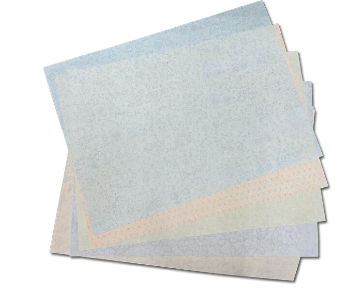 【全懐紙】『ぼたん桜』5色セット 新鳥の子 料紙 かな 加工紙 具引 染 砂子 型入 10枚入 書道用品