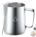 ミルクジャグ ミルクピッチャー 400ml/14oz 目盛り付き ステンレス製 コーヒーラテアート用 ミルク泡立て器ジャグ ドリンクピッチャー