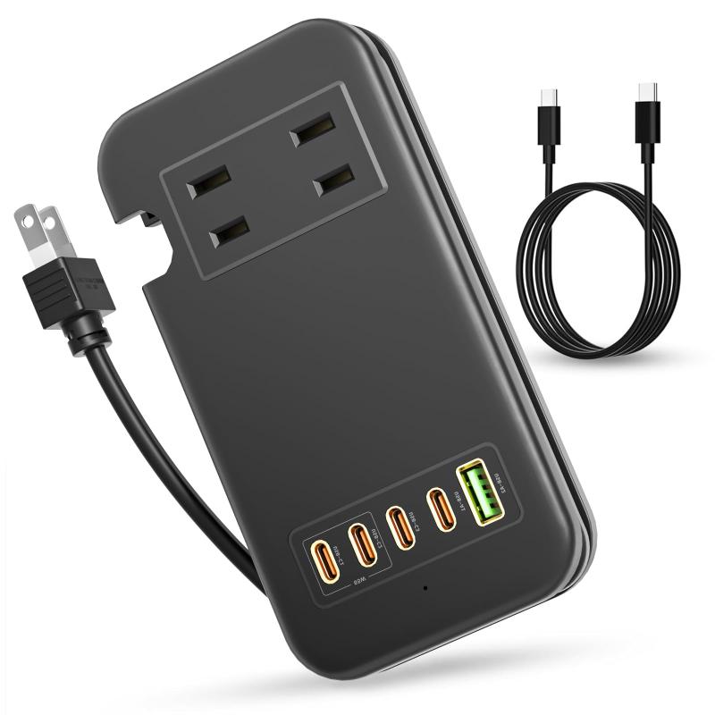 素直な虹 電源タップ USB-C コンセント PD 65W Type C 【4つUSB-C ポート・USB-A ポート・2つACコンセント・PSE認証済】急速充電 USB C-C 65Wケーブル付き 電源ケーブル30cm AC1400W出力 MacBoo