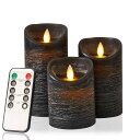 AnnTec LEDキャンドルライト ロウソク ブラック 本物の炎のようにゆらめく3点セット 暖色光 火を使わない ゆらゆら揺れる 安全 省エネ 専用リモコン付き 明るさ調整 電池式 LEDライト キャンド