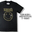 ラインストーン ロックTシャツ バンドTシャツ Nirvana ニルヴァーナ レディース メンズ ロックT バンドT バンT ロゴ バンド ダンス ミュージック ファッション ブラック 黒 白 大きいサイズ コットン 綿 100% 春夏 夏物 おしゃれ