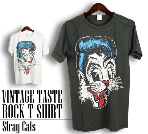 ロックTシャツ 半袖 ヴィンテージ風 Stray Cats Tシャツ ストレイ キャッツバンドTシャツ メンズ レディース ロックT バンドT バンT 衣装 ロゴT ダンス ミュージック ファッション ROCK ブラック ホワイト 黒 白 コットン 春夏 夏物 おしゃれ