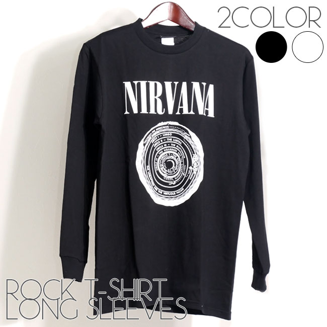 楽天batagorasNirvana ロング Tシャツ ニルヴァーナ Circle 長袖 ニルバーナ ロックTシャツ バンドTシャツ メンズ レディース ロンT ロックT バンドT バンT ロゴ バンド ロゴT ダンス ミュージック ファッション ブラック 黒 白 大きいサイズ M L XL 2XL コットン 綿 100％ 春 秋 冬