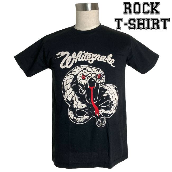 Whitesnake グラフィック Tシャツ ホワイトスネイク 蛇イラスト ロックTシャツ バンドTシャツ メンズ レディース ロックT バンドT バンT 衣装 ロゴT ダンス ミュージック ファッション ブラック 黒 M L XL コットン 綿 100 春夏 夏物 おしゃれ