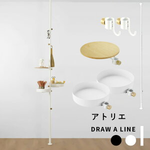 突っ張り棒 縦 「アトリエセット 」DRAW A LINE 200〜275cm 縦 つっぱり棒 つっぱり ラック フック 棚 組み合わせ DIY デスク デスク収納 文房具 収納 インテリア 賃貸 はらぺこめがねの仕事と周辺セット ブラック ホワイト ドローアライン