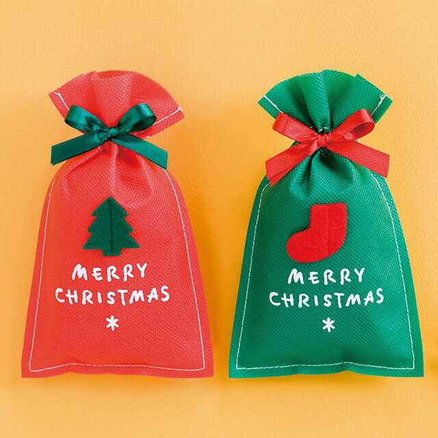 【ラッピング袋】シンプルクリスマスグリーン不織布バッグ-L