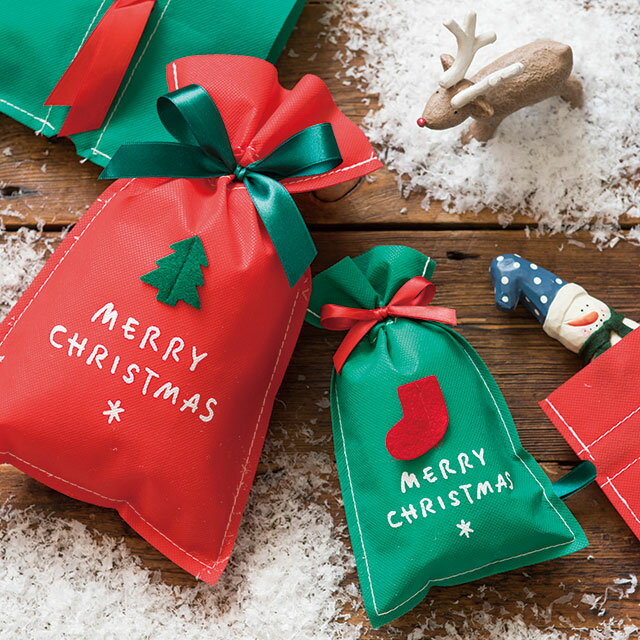 【ラッピング袋】シンプルクリスマスグリーン不織布バッグ-L