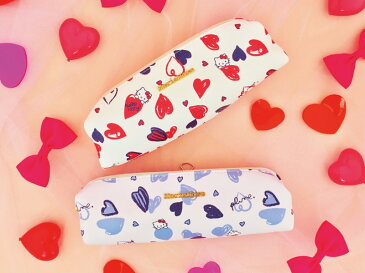 【メール便 送料無料 / あす楽対応】キティちゃん 大人 かわいい ステーショナリーやコスメポーチとして使える大きめ ペンケース marie more かわいい 日本製 メアリーモア ハローキティハート柄 ブルー レッド mk-0049ht サンリオ