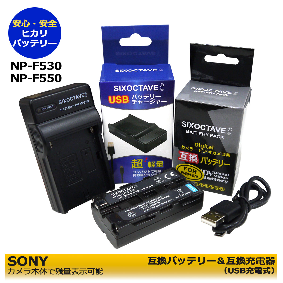 SONY ソニーNP-F550 対応互換バッテリーパック充電池とバッテリーチャージャーUSB充電器の2点入り DVCAM カムコーダーDSR-DU1 / DSC-CD250 / DSC-CD400 DSC-D700 / DSC-D770 / DCR-TV900 / DCR-TV900E / DCR-VX2000 / DCR-VX2000E / DCR-VX2001 / DCR-VX2100