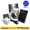 【コンセント充電対応】 BLX-1 オリンパス 互換充電器(USB充電式) 1個と ACアダプター1個の 2点セット デュアル ≪2個同時充電可能≫ OM S...