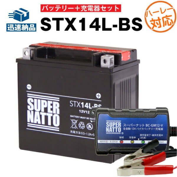 バイクバッテリー充電器 STX14L-BS(ハーレー用)セット■バイクバッテリー■65958-04 65958-04A 65984-00互換■ボルティクス スーパーナット(液入済)