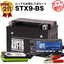 バイクでスマホ充電 USBチャージャー+充電器+STX9-BS セット■バイクバッテリー■YTX9-BS互換 スーパーナット充電器(12V)(液入済)