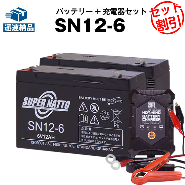 【お得な3点セット】充電器 + SN12-6 バッテリー2個セット■純正品と完全互換【安心の動作確認済み製品】■NP12-6, LC-R0612P対応■子供用..