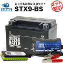 バイクでスマホ充電 USBチャージャー+充電器+STX9-BS セット■バイクバッテリー■YTX9-BSに互換 スーパーナット充電器(12V) 送料無料/在庫有...