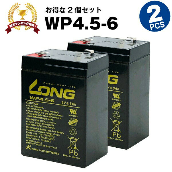 WP4.5-6【お得！2個セット】（産業用鉛蓄電池）【サイクルバッテリー】【新品】■■LONG【長寿命 保証書付き】電動ポケバイなど対応