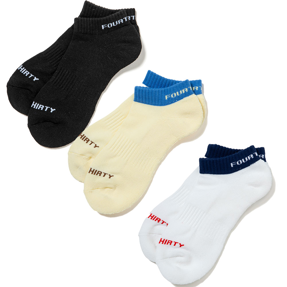 ＊430 FOURTHIRTY フォーサーティー＊ 1996年4月30日に結成された430。 ディレクターの上原洋とBMXプロライダーの田中光太郎、伊東 高志、岡村旭が中心と なって手がけるファッションブランドです。 --- Everything is the fuel to our energy 取り巻く環境全てが原動力 --- というコンセプトを掲げ、年をおう毎に活動範囲を広げ、アパレル、イベントオーガナイズ、アーティストブッキング等幅広い世界で活躍するマルチクルー。 メンバーそれぞれ強い個性が集まりストリート界隈でも一際異彩を放っています。 日本のBMXシーンを語る上で欠かす事の出来ないチームです。 ＊商品説明＊ クールマックスを使用した430定番のショートソックスです。しっかりとした編みと足裏のクッション性のあるパイル編みで衝撃を和らげる仕様です。 クールマックス(コットン50%、ポリエステル50%) ※サイズ計測は弊社独自の採寸方法となっております。 計測する方法、または計測器具により誤差が生じる場合が有ります。 FREE / 対応範囲 :~28 足長 :24 レングス:2430 FOURTHIRTY フォーサーティー CM LOGO SHORT SOX 25-116 ＊430 FOURTHIRTY フォーサーティー＊ 1996年4月30日に結成された430。 ディレクターの上原洋とBMXプロライダーの田中光太郎、伊東 高志、岡村旭が中心と なって手がけるファッションブランドです。 --- Everything is the fuel to our energy 取り巻く環境全てが原動力 --- というコンセプトを掲げ、年をおう毎に活動範囲を広げ、アパレル、イベントオーガナイズ、アーティストブッキング等幅広い世界で活躍するマルチクルー。 メンバーそれぞれ強い個性が集まりストリート界隈でも一際異彩を放っています。 日本のBMXシーンを語る上で欠かす事の出来ないチームです。 430 FOURTHIRTY フォーサーティー 商品一覧ページはこちら!! カラー：WHT カラー：BGE カラー：BLK ＊商品説明＊ クールマックスを使用した430定番のショートソックスです。しっかりとした編みと足裏のクッション性のあるパイル編みで衝撃を和らげる仕様です。 クールマックス(コットン50%、ポリエステル50%) ※サイズ計測は弊社独自の採寸方法となっております。 計測する方法、または計測器具により誤差が生じる場合が有ります。 サイズ 対応範囲 足長 レングス FREE ~28 24 2 OTHER (その他、タオルなど) 一覧ページはこちら!!