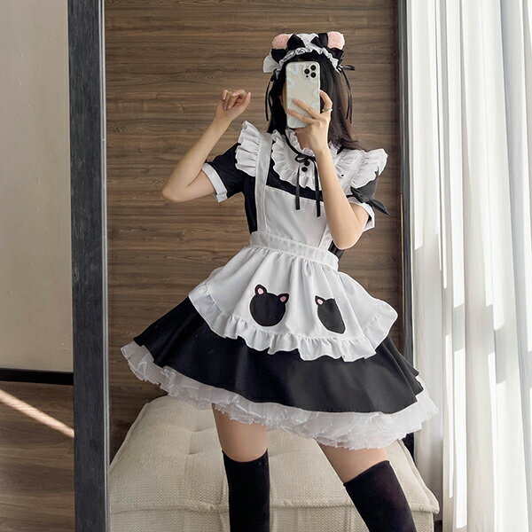 コスプレ 仮装 猫 猫メイド メイド 服 ゴスロリ 萌え コスプレ 衣装 仮装 女装 フリル ロリータ かわいい カチューシャ 付き セットウ..