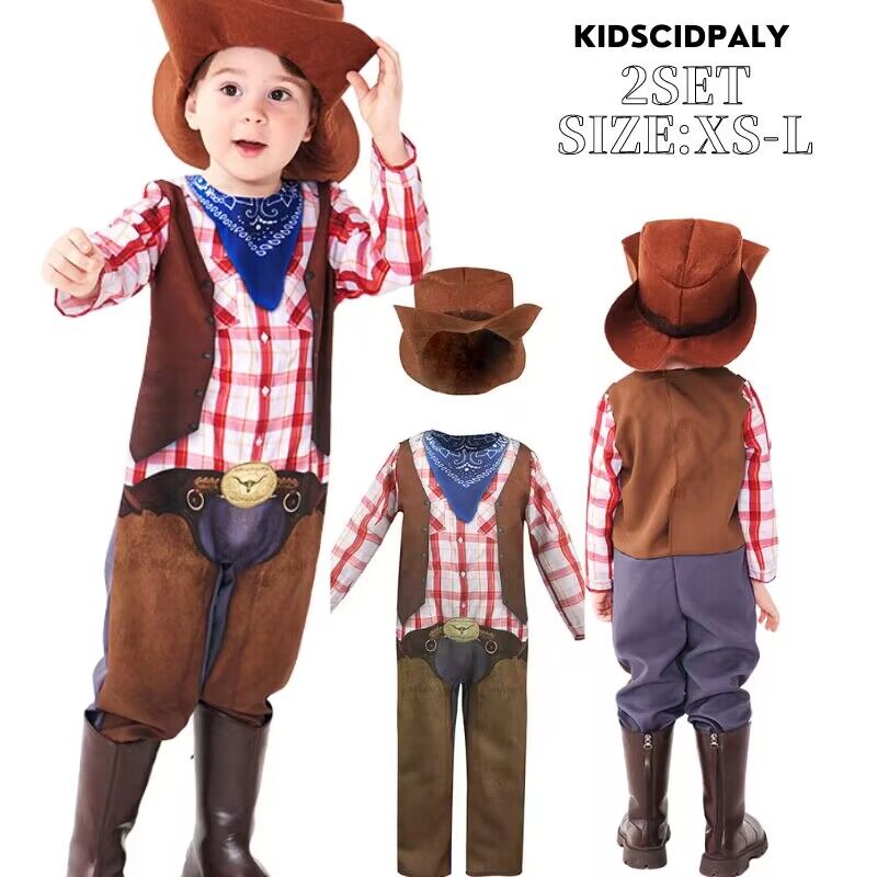 Rakuten - 【レビュープレゼント付！】カウボーイ キッズ コスプレ キッズ衣装 子ども 帽子 キッズ コスプレカウボーイ 服 コスチュームハロウィン コスプレ 男の子 イベント パーティ 仮装 ステージ 舞台 コスプレ衣装 110 120 130 140