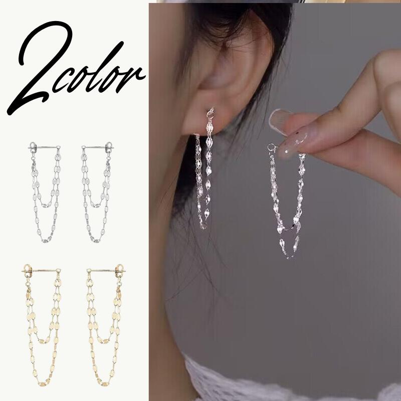 【ネコポス送料無料】ピアス レディース 揺れる チェーン 鎖 エレガント ロング 上品 ビジュー 可愛い ..